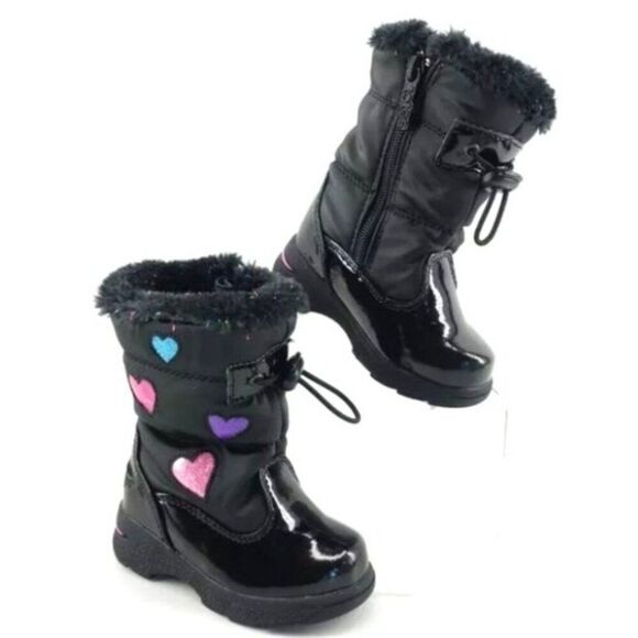 Totes Mindy Hearts Black Pink Toddler Girls Snow Boots‎ Size 6 - Picture 1 of 9